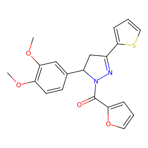 [3-(3,4-dimethoxyphenyl)-5-thiophen-2-yl-3,4-dihydropyrazol-2-yl]-(furan-2-yl)methanone structure