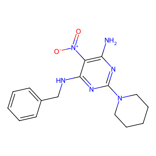 (6-Amino-5-nitro-2-piperidylpyrimidin-4-yl)benzylamine structure