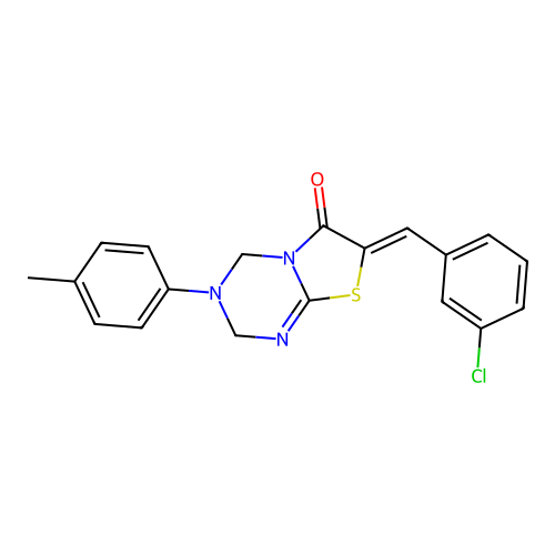 (7Z)-7-(3-chlorobenzylidene)-3-(4-methylphenyl)-3,4-dihydro-2H-[1,3]thiazolo[3,2-a][1,3,5]triazin-6(7H)-one structure