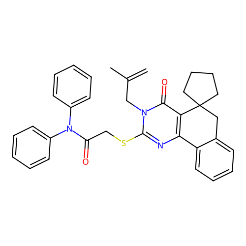 2-((3-(2-methylallyl)-4-oxo-4,6-dihydro-3H-spiro[benzo[h]quinazoline-5,1'-cyclopentan]-2-yl)thio)-N,N-diphenylacetamide structure