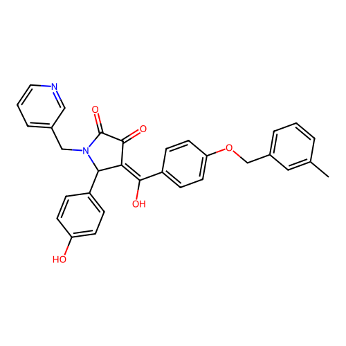 (4E)-4-(hydroxy{4-[(3-methylbenzyl)oxy]phenyl}methylidene)-5-(4-hydroxyphenyl)-1-(pyridin-3-ylmethyl)pyrrolidine-2,3-dione structure