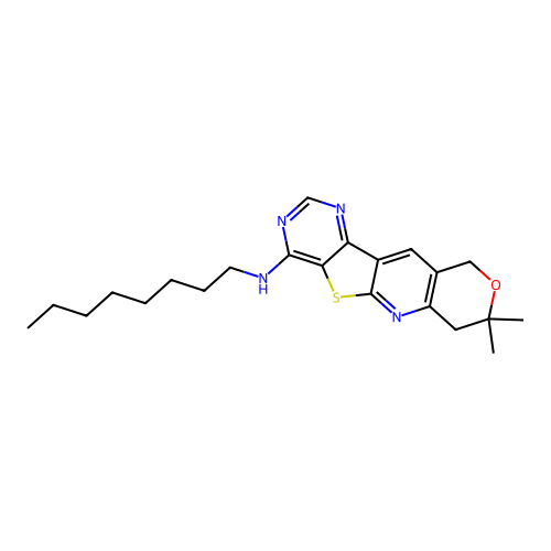 8,8-dimethyl-N-octyl-7,10-dihydro-8H-pyrano[3'',4'':5',6']pyrido[3',2':4,5]thieno[3,2-d]pyrimidin-4-amine structure
