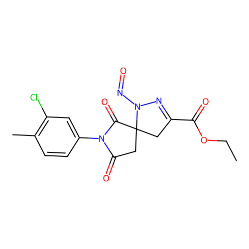 ethyl 7-(3-chloro-4-methylphenyl)-1-nitroso-6,8-dioxo-1,2,7-triazaspiro[4.4]non-2-ene-3-carboxylate structure