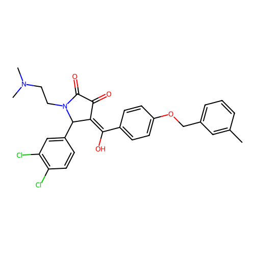 (4E)-5-(3,4-dichlorophenyl)-1-(2-dimethylaminoethyl)-4-[hydroxy-[4-[(3-methylphenyl)methoxy]phenyl]methylidene]pyrrolidine-2,3-dione structure