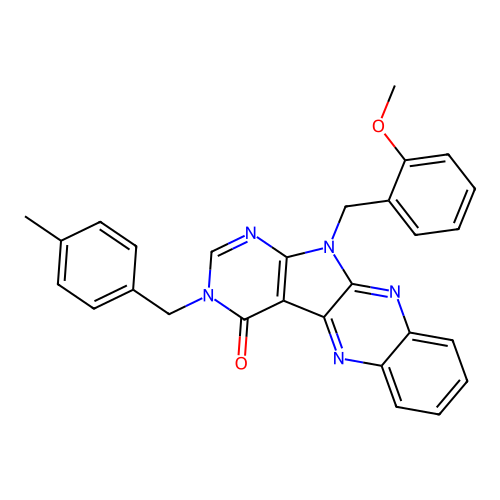 11-(2-methoxybenzyl)-3-(4-methylbenzyl)-3,11-dihydro-4H-pyrimido[5',4':4,5]pyrrolo[2,3-b]quinoxalin-4-one structure