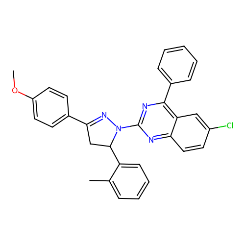 6-chloro-2-(3-(4-methoxyphenyl)-5-(o-tolyl)-4,5-dihydro-1H-pyrazol-1-yl)-4-phenylquinazoline structure