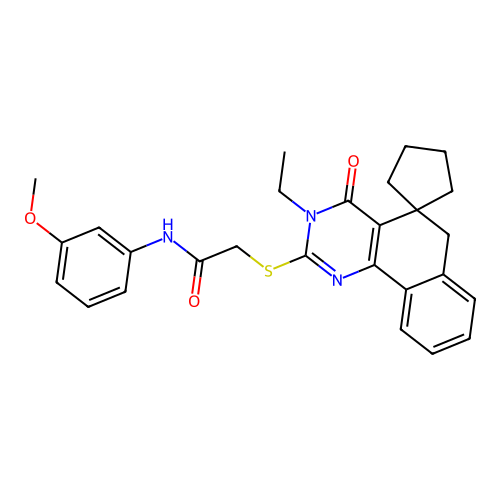 2-((3-ethyl-4-oxo-4,6-dihydro-3H-spiro[benzo[h]quinazoline-5,1'-cyclopentan]-2-yl)thio)-N-(3-methoxyphenyl)acetamide structure