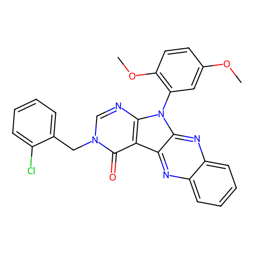 3-(2-chlorobenzyl)-11-(2,5-dimethoxyphenyl)-3,11-dihydro-4H-pyrimido[5',4':4,5]pyrrolo[2,3-b]quinoxalin-4-one structure