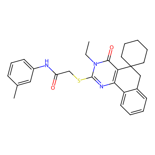 2-((3-ethyl-4-oxo-4,6-dihydro-3H-spiro[benzo[h]quinazoline-5,1'-cyclohexan]-2-yl)thio)-N-(m-tolyl)acetamide structure