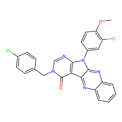 11-(3-chloro-4-methoxyphenyl)-3-(4-chlorobenzyl)-3H-pyrimido[5',4':4,5]pyrrolo[2,3-b]quinoxalin-4(11H)-one structure