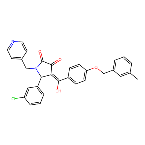 (4E)-5-(3-chlorophenyl)-4-[hydroxy-[4-[(3-methylphenyl)methoxy]phenyl]methylidene]-1-(pyridin-4-ylmethyl)pyrrolidine-2,3-dione structure