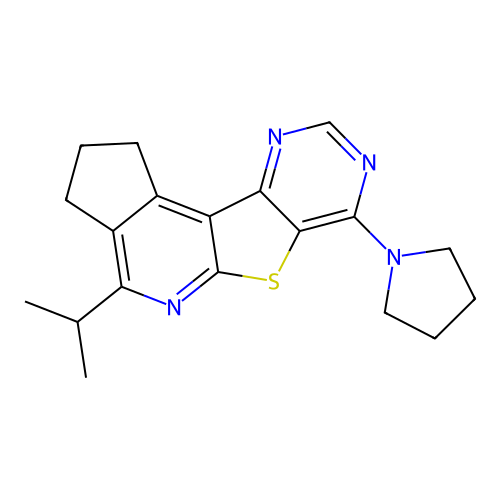 4-(propan-2-yl)-7-(pyrrolidin-1-yl)-2,3-dihydro-1H-cyclopenta[4',5']pyrido[3',2':4,5]thieno[3,2-d]pyrimidine structure