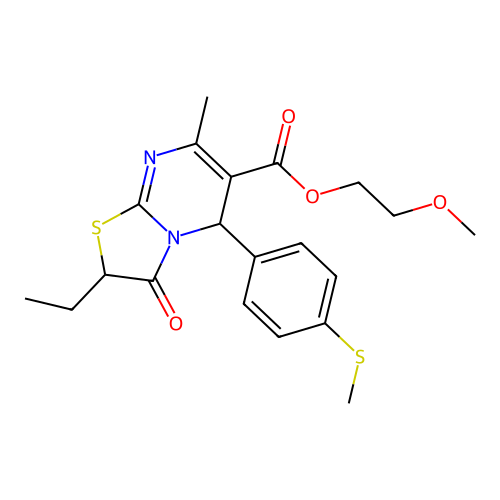 2-methoxyethyl 2-ethyl-7-methyl-5-[4-(methylsulfanyl)phenyl]-3-oxo-2,3-dihydro-5H-[1,3]thiazolo[3,2-a]pyrimidine-6-carboxylate structure
