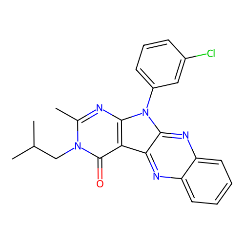 11-(3-chlorophenyl)-2-methyl-3-(2-methylpropyl)-3,11-dihydro-4H-pyrimido[5',4':4,5]pyrrolo[2,3-b]quinoxalin-4-one structure