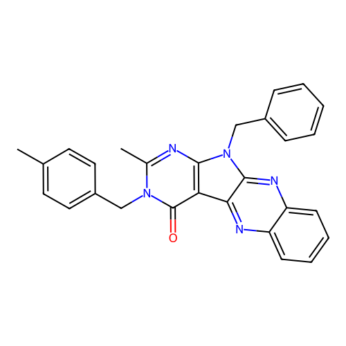 11-benzyl-2-methyl-3-(4-methylbenzyl)-3H-pyrimido[5',4':4,5]pyrrolo[2,3-b]quinoxalin-4(11H)-one structure