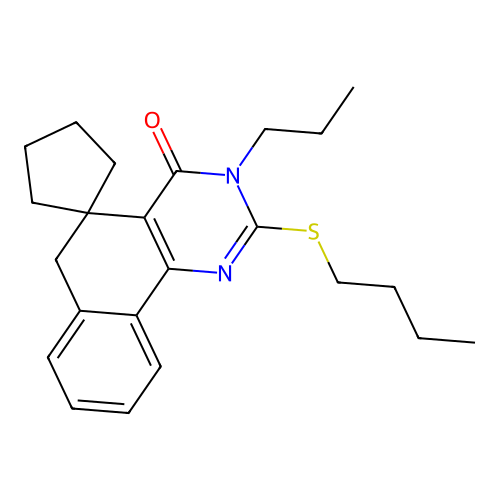 2-(butylthio)-3-propyl-3H-spiro[benzo[h]quinazoline-5,1'-cyclopentan]-4(6H)-one structure