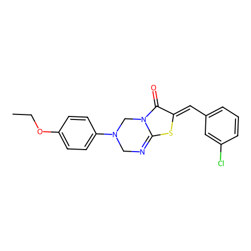 (7Z)-7-(3-chlorobenzylidene)-3-(4-ethoxyphenyl)-3,4-dihydro-2H-[1,3]thiazolo[3,2-a][1,3,5]triazin-6(7H)-one structure