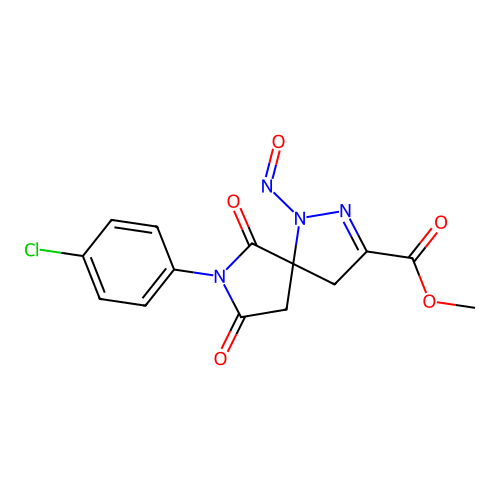 methyl 7-(4-chlorophenyl)-1-nitroso-6,8-dioxo-1,2,7-triazaspiro[4.4]non-2-ene-3-carboxylate structure