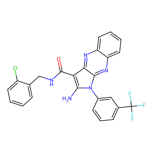 2-amino-N-(2-chlorobenzyl)-1-(3-(trifluoromethyl)phenyl)-1H-pyrrolo[2,3-b]quinoxaline-3-carboxamide structure