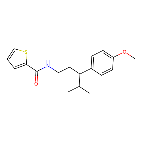 N-[3-(4-methoxyphenyl)-4-methylpentyl]thiophene-2-carboxamide structure