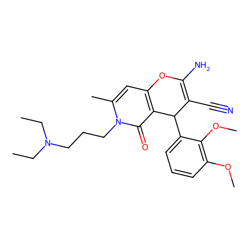 2-amino-6-(3-(diethylamino)propyl)-4-(2,3-dimethoxyphenyl)-7-methyl-5-oxo-5,6-dihydro-4H-pyrano[3,2-c]pyridine-3-carbonitrile structure
