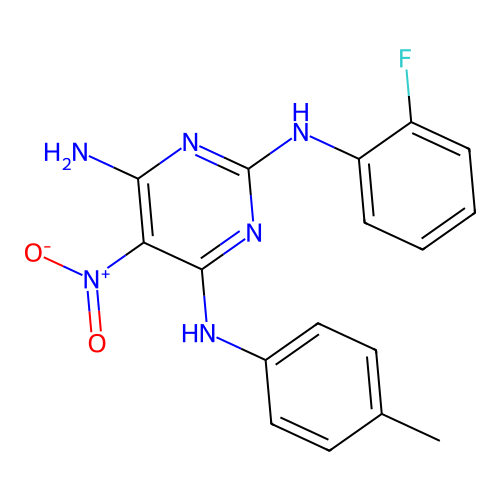 {4-Amino-6-[(4-methylphenyl)amino]-5-nitropyrimidin-2-yl}(2-fluorophenyl)amine structure