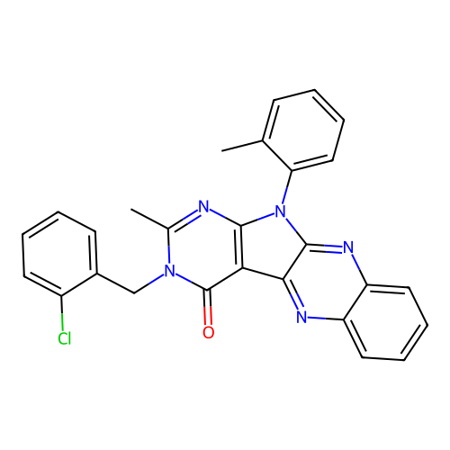 3-(2-chlorobenzyl)-2-methyl-11-(2-methylphenyl)-3,11-dihydro-4H-pyrimido[5',4':4,5]pyrrolo[2,3-b]quinoxalin-4-one structure