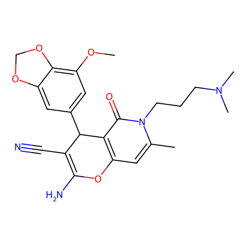 2-amino-6-(3-(dimethylamino)propyl)-4-(7-methoxybenzo[d][1,3]dioxol-5-yl)-7-methyl-5-oxo-5,6-dihydro-4H-pyrano[3,2-c]pyridine-3-carbonitrile structure