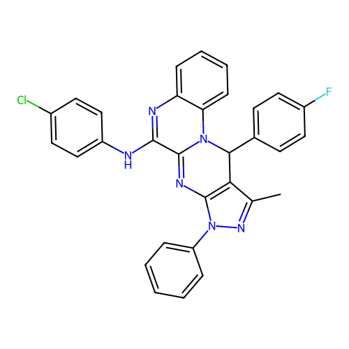 N-(4-chlorophenyl)-11-(4-fluorophenyl)-10-methyl-8-phenyl-8,11-dihydropyrazolo[3',4':4,5]pyrimido[1,2-a]quinoxalin-6-amine structure