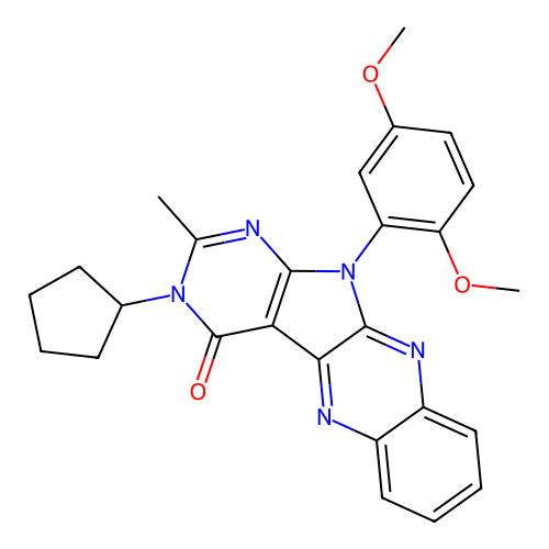 3-cyclopentyl-11-(2,5-dimethoxyphenyl)-2-methyl-3H-pyrimido[5',4':4,5]pyrrolo[2,3-b]quinoxalin-4(11H)-one structure