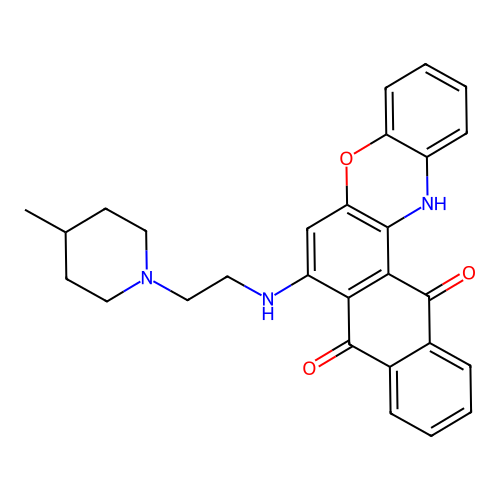 7-((2-(4-methylpiperidin-1-yl)ethyl)amino)-8H-naphtho[2,3-a]phenoxazine-8,13(14H)-dione structure
