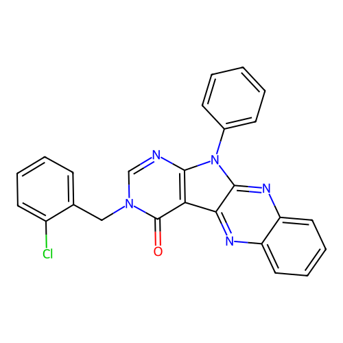 3-(2-chlorobenzyl)-11-phenyl-3H-pyrimido[5',4':4,5]pyrrolo[2,3-b]quinoxalin-4(11H)-one structure