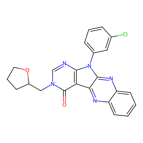 11-(3-chlorophenyl)-3-((tetrahydrofuran-2-yl)methyl)-3H-pyrimido[5',4':4,5]pyrrolo[2,3-b]quinoxalin-4(11H)-one structure
