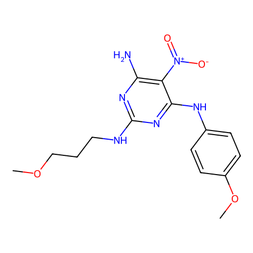 N4-(4-methoxyphenyl)-N2-(3-methoxypropyl)-5-nitropyrimidine-2,4,6-triamine structure