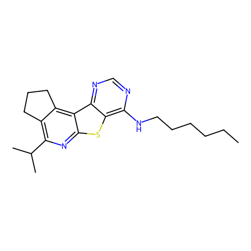 N-hexyl-4-(propan-2-yl)-2,3-dihydro-1H-cyclopenta[4',5']pyrido[3',2':4,5]thieno[3,2-d]pyrimidin-7-amine structure