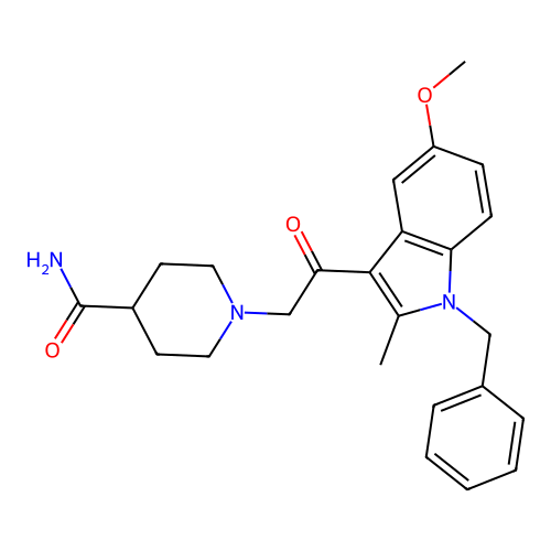1-(2-(1-benzyl-5-methoxy-2-methyl-1H-indol-3-yl)-2-oxoethyl)piperidine-4-carboxamide structure