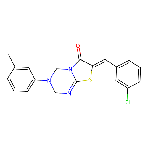 (7Z)-7-(3-chlorobenzylidene)-3-(3-methylphenyl)-3,4-dihydro-2H-[1,3]thiazolo[3,2-a][1,3,5]triazin-6(7H)-one structure