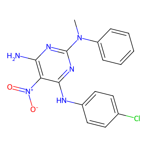 {4-Amino-6-[(4-chlorophenyl)amino]-5-nitropyrimidin-2-yl}methylphenylamine structure