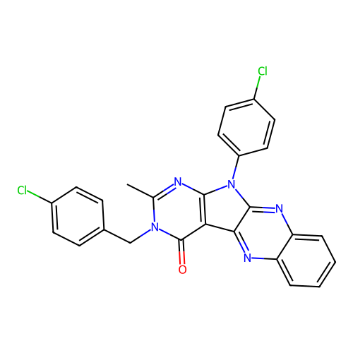 3-(4-chlorobenzyl)-11-(4-chlorophenyl)-2-methyl-3,11-dihydro-4H-pyrimido[5',4':4,5]pyrrolo[2,3-b]quinoxalin-4-one structure