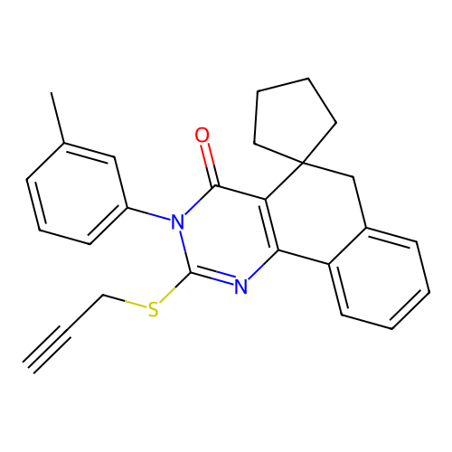 2-(prop-2-yn-1-ylthio)-3-(m-tolyl)-3H-spiro[benzo[h]quinazoline-5,1'-cyclopentan]-4(6H)-one structure