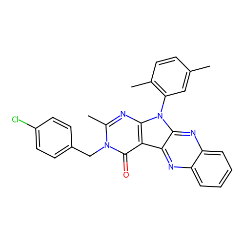 3-(4-chlorobenzyl)-11-(2,5-dimethylphenyl)-2-methyl-3,11-dihydro-4H-pyrimido[5',4':4,5]pyrrolo[2,3-b]quinoxalin-4-one structure