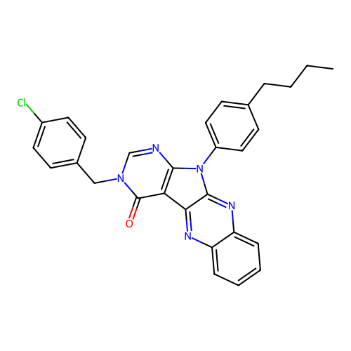 11-(4-butylphenyl)-3-(4-chlorobenzyl)-3H-pyrimido[5',4':4,5]pyrrolo[2,3-b]quinoxalin-4(11H)-one structure