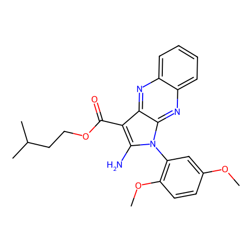 3-methylbutyl 2-amino-1-(2,5-dimethoxyphenyl)-1H-pyrrolo[2,3-b]quinoxaline-3-carboxylate structure