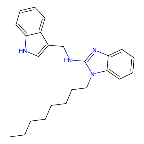 N-(1H-indol-3-ylmethyl)-1-octyl-1H-benzimidazol-2-amine structure