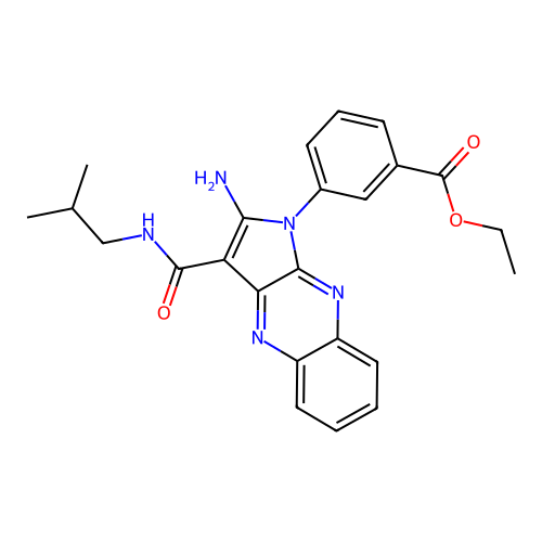 ethyl 3-(2-amino-3-(isobutylcarbamoyl)-1H-pyrrolo[2,3-b]quinoxalin-1-yl)benzoate structure