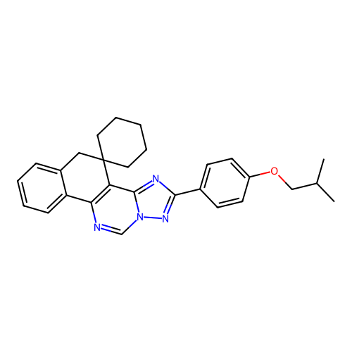 2-(4-isobutoxyphenyl)-5H-spiro[benzo[h][1,2,4]triazolo[1,5-c]quinazoline-4,1'-cyclohexane] structure