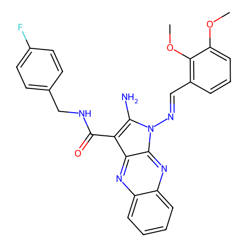 (E)-2-amino-1-((2,3-dimethoxybenzylidene)amino)-N-(4-fluorobenzyl)-1H-pyrrolo[2,3-b]quinoxaline-3-carboxamide structure