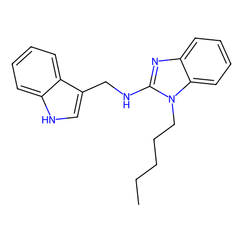 N-(1H-indol-3-ylmethyl)-1-pentyl-1H-benzimidazol-2-amine structure