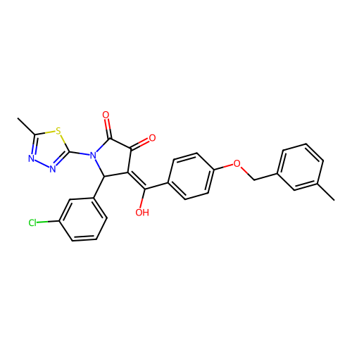 (4E)-5-(3-chlorophenyl)-4-(hydroxy{4-[(3-methylbenzyl)oxy]phenyl}methylidene)-1-(5-methyl-1,3,4-thiadiazol-2-yl)pyrrolidine-2,3-dione structure