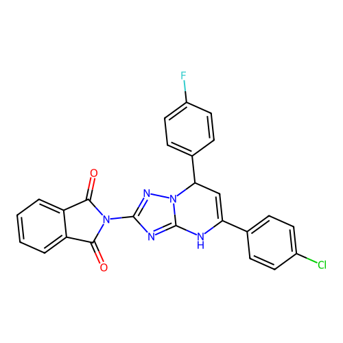 2-(5-(4-chlorophenyl)-7-(4-fluorophenyl)-4,7-dihydro-[1,2,4]triazolo[1,5-a]pyrimidin-2-yl)isoindoline-1,3-dione structure